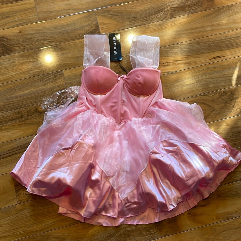 Pink Satin Organza Fit-and-Flare Dress